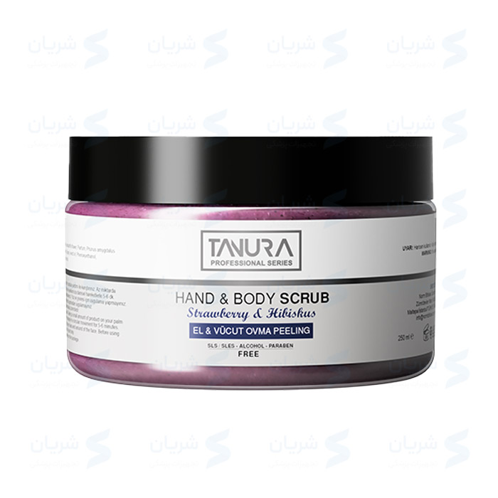 اسکراب بدن و دست تنورا با عصاره توت‌فرنگی و گل ختمی Tanura Strawberry & Hibiscus Hand & Body Scrub